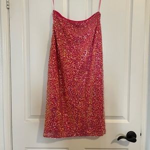 Pink sequin midi skirt with side slit